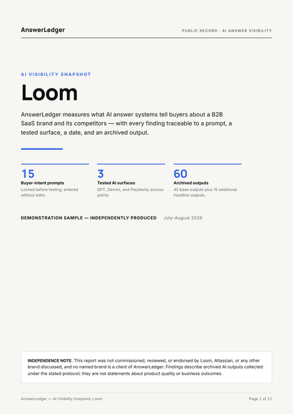 Cover of the AnswerLedger AI Visibility Snapshot demonstration report for Loom
